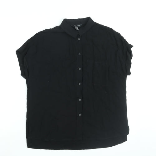 New Look Womens Black Viscose Basic Button-Up Size 10 Collared
