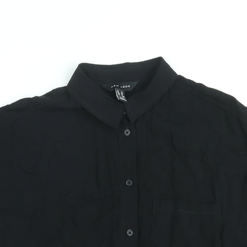 New Look Womens Black Viscose Basic Button-Up Size 10 Collared