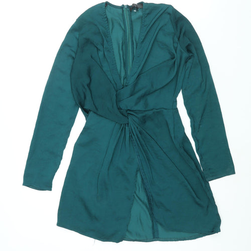 Missguided Womens Green Polyester Wrap Dress Size 8 V-Neck Zip