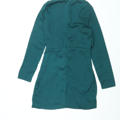 Missguided Womens Green Polyester Wrap Dress Size 8 V-Neck Zip