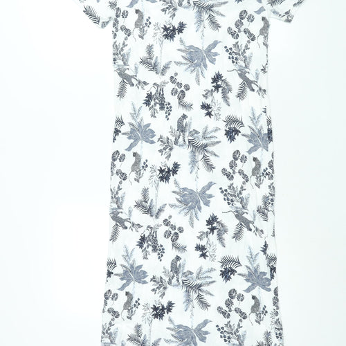 Marks and Spencer Womens White Geometric Cotton Top Dress Size 6 - Plant Print