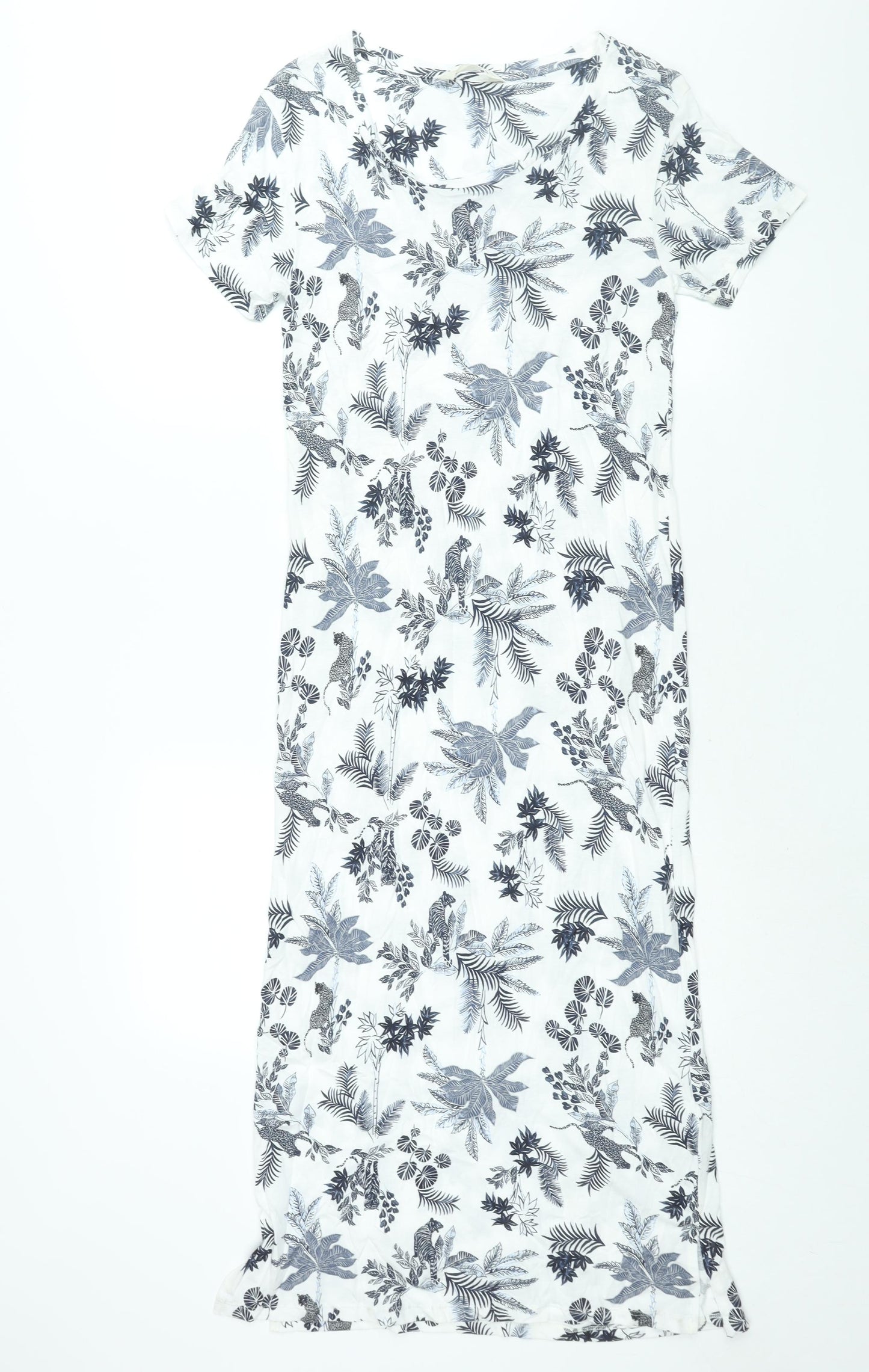 Marks and Spencer Womens White Geometric Cotton Top Dress Size 6 - Plant Print