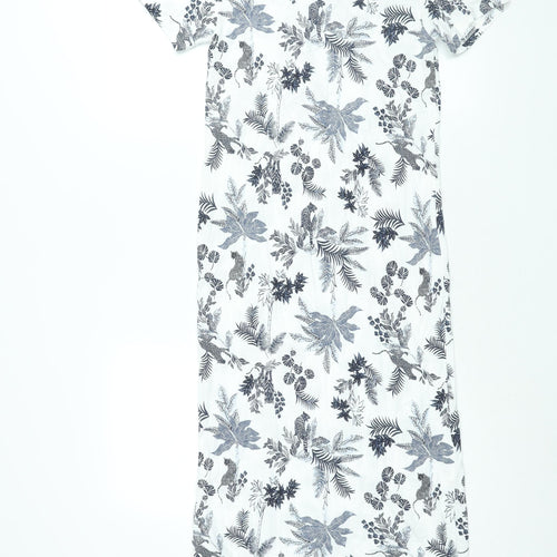 Marks and Spencer Womens White Geometric Cotton Top Dress Size 6 - Plant Print
