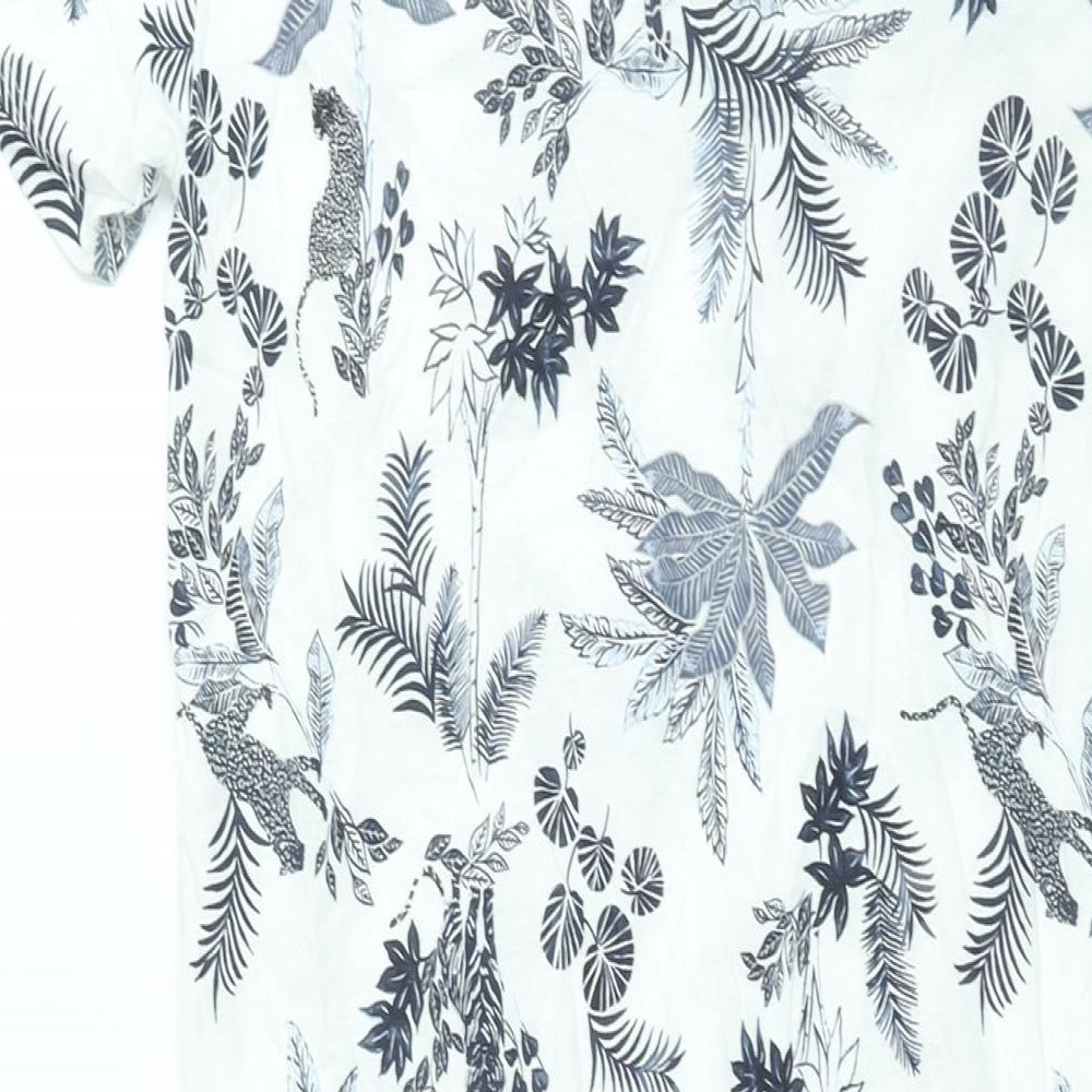 Marks and Spencer Womens White Geometric Cotton Top Dress Size 6 - Plant Print