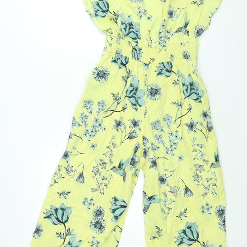 Angie Womens Yellow Floral Viscose Jumpsuit One-Piece Size M L21 in Button