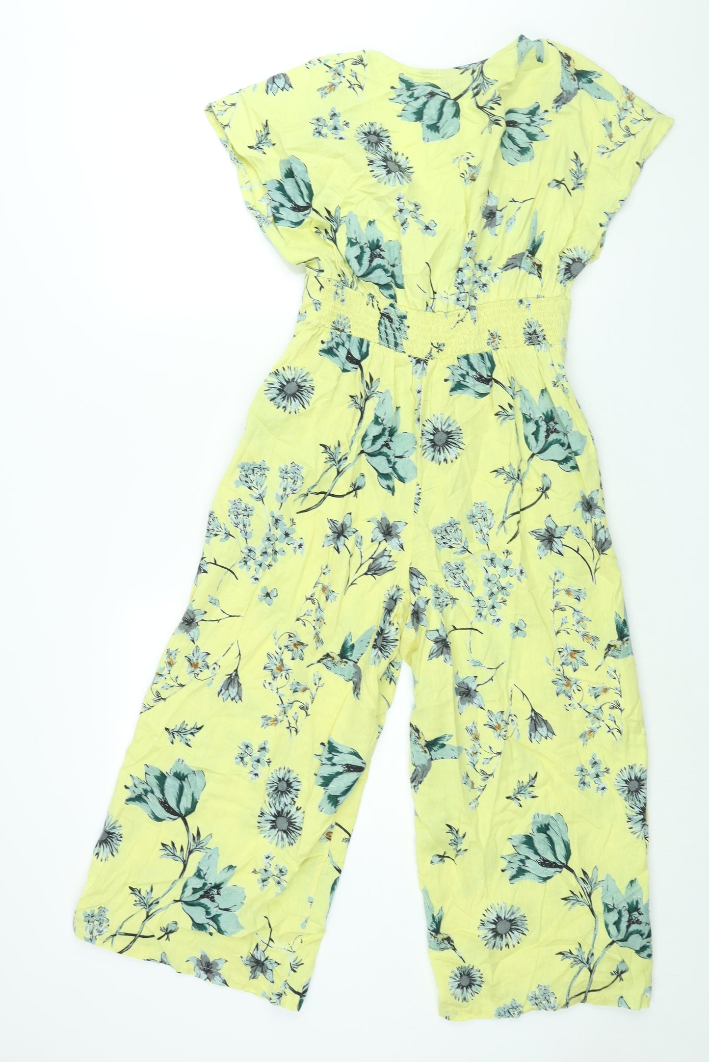 Angie Womens Yellow Floral Viscose Jumpsuit One-Piece Size M L21 in Button