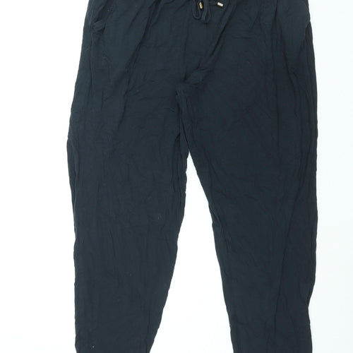 NEXT Womens Black Viscose Harem Trousers Size 16 L28 in Regular Drawstring