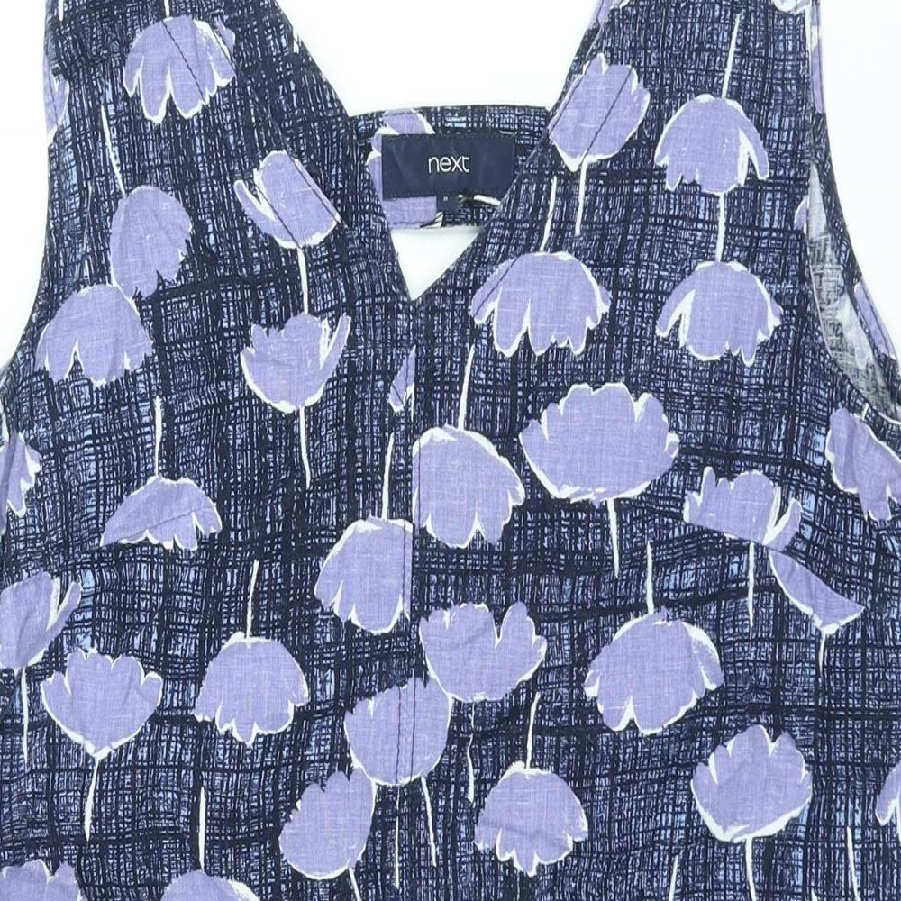 NEXT Womens Blue Geometric Linen Shift Size 8 V-Neck Pullover