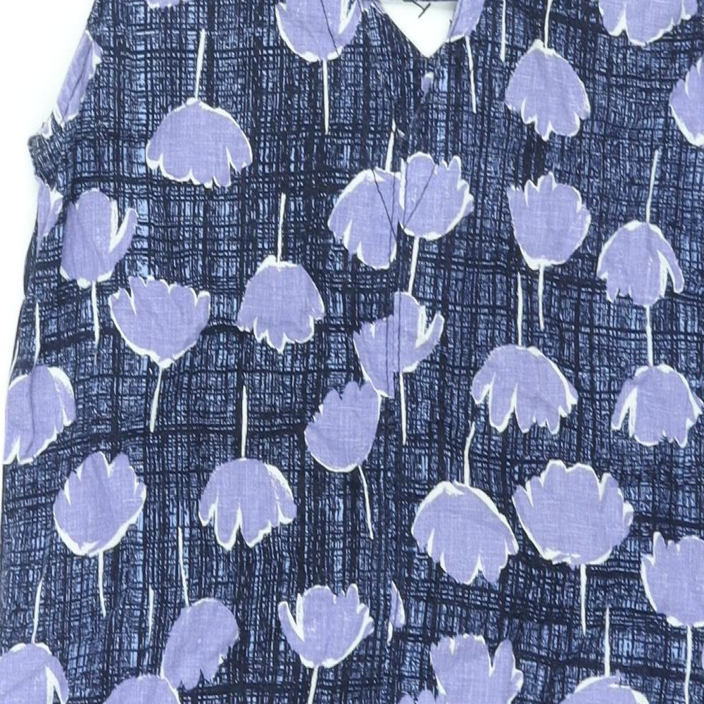 NEXT Womens Blue Geometric Linen Shift Size 8 V-Neck Pullover