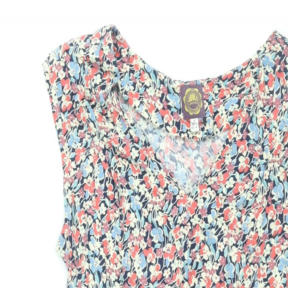 Joules Womens Multicoloured Floral Viscose Tunic Blouse Size 8 V-Neck