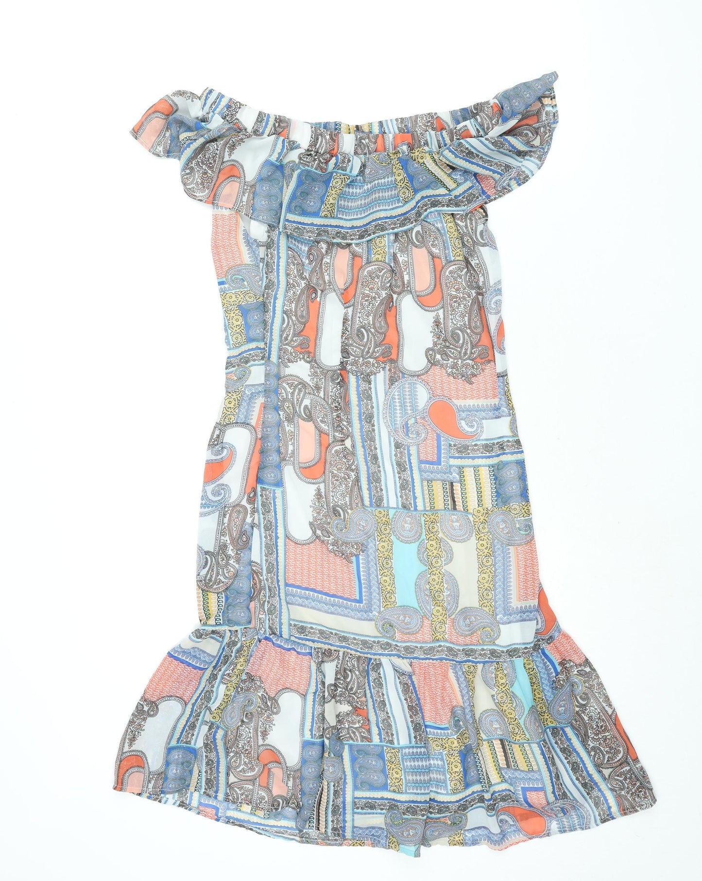 Cutie Womens Multicoloured Geometric Polyester Shift Size 8 Off the Shoulder Pullover