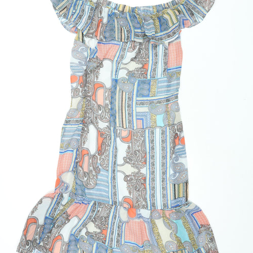 Cutie Womens Multicoloured Geometric Polyester Shift Size 8 Off the Shoulder Pullover