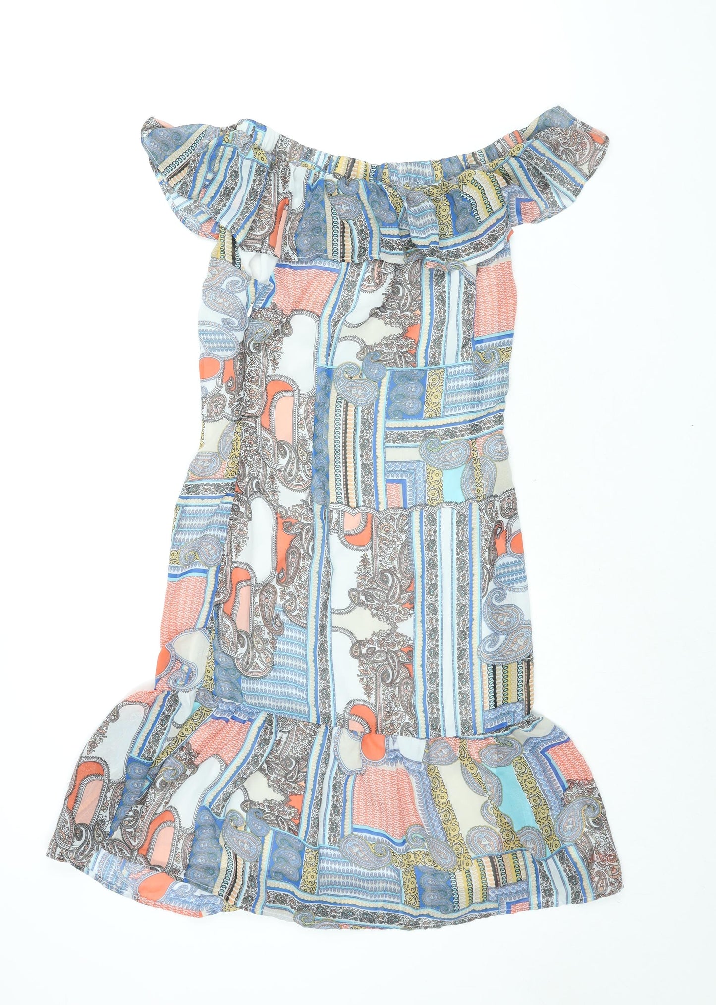 Cutie Womens Multicoloured Geometric Polyester Shift Size 8 Off the Shoulder Pullover