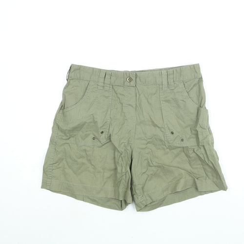 BHS Womens Green Cotton Basic Shorts Size 12 L6 in Regular Pull On