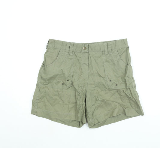 BHS Womens Green Cotton Basic Shorts Size 12 L6 in Regular Pull On