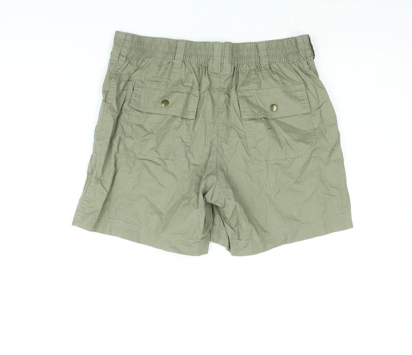 BHS Womens Green Cotton Basic Shorts Size 12 L6 in Regular Pull On