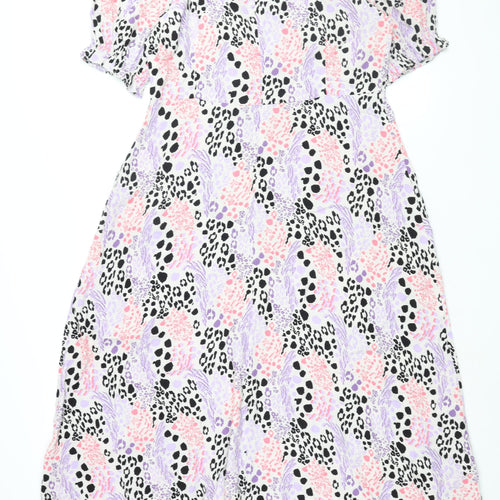 Marks and Spencer Womens Pink Geometric Viscose Shift Size 16 Round Neck Zip