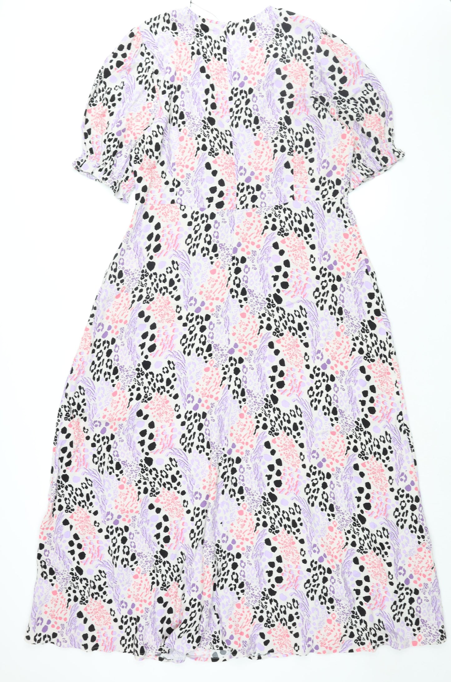 Marks and Spencer Womens Pink Geometric Viscose Shift Size 16 Round Neck Zip
