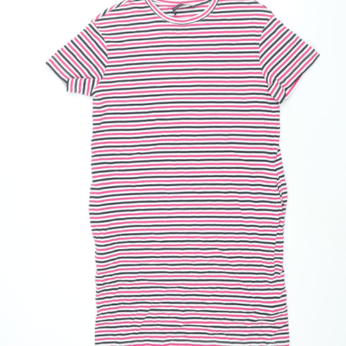 Marks and Spencer Womens Multicoloured Striped Cotton T-Shirt Dress Size 8 Round Neck Pullover