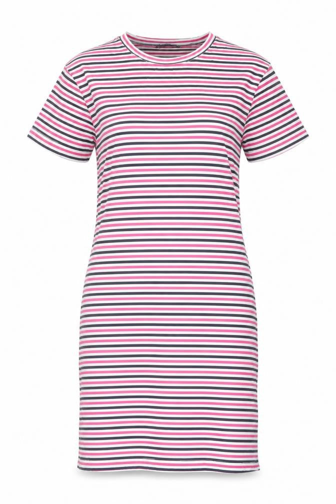 Marks and Spencer Womens Multicoloured Striped Cotton T-Shirt Dress Size 8 Round Neck Pullover