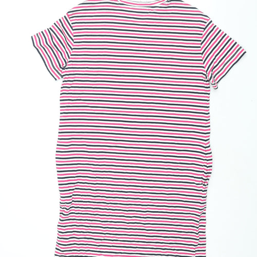 Marks and Spencer Womens Multicoloured Striped Cotton T-Shirt Dress Size 8 Round Neck Pullover