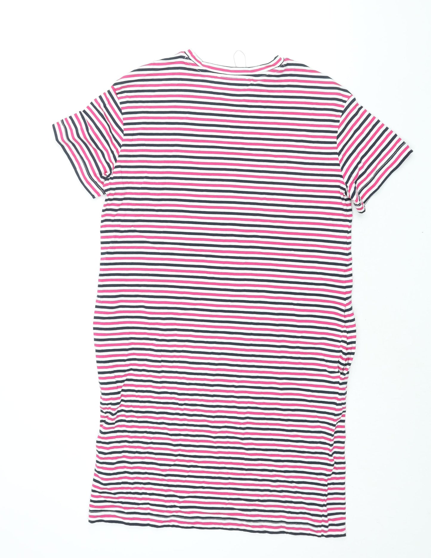 Marks and Spencer Womens Multicoloured Striped Cotton T-Shirt Dress Size 8 Round Neck Pullover