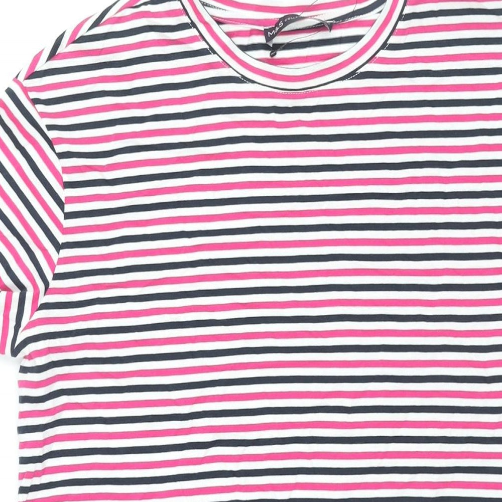 Marks and Spencer Womens Multicoloured Striped Cotton T-Shirt Dress Size 8 Round Neck Pullover