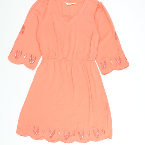 Market Spruce Womens Pink Polyester Shift Size S V-Neck Pullover - Embroidered Cut Out Detail