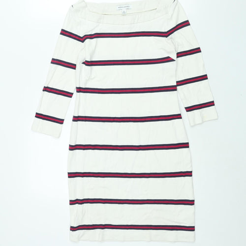 Banana Republic Womens White Striped Viscose Shift Size 4 Boat Neck Zip