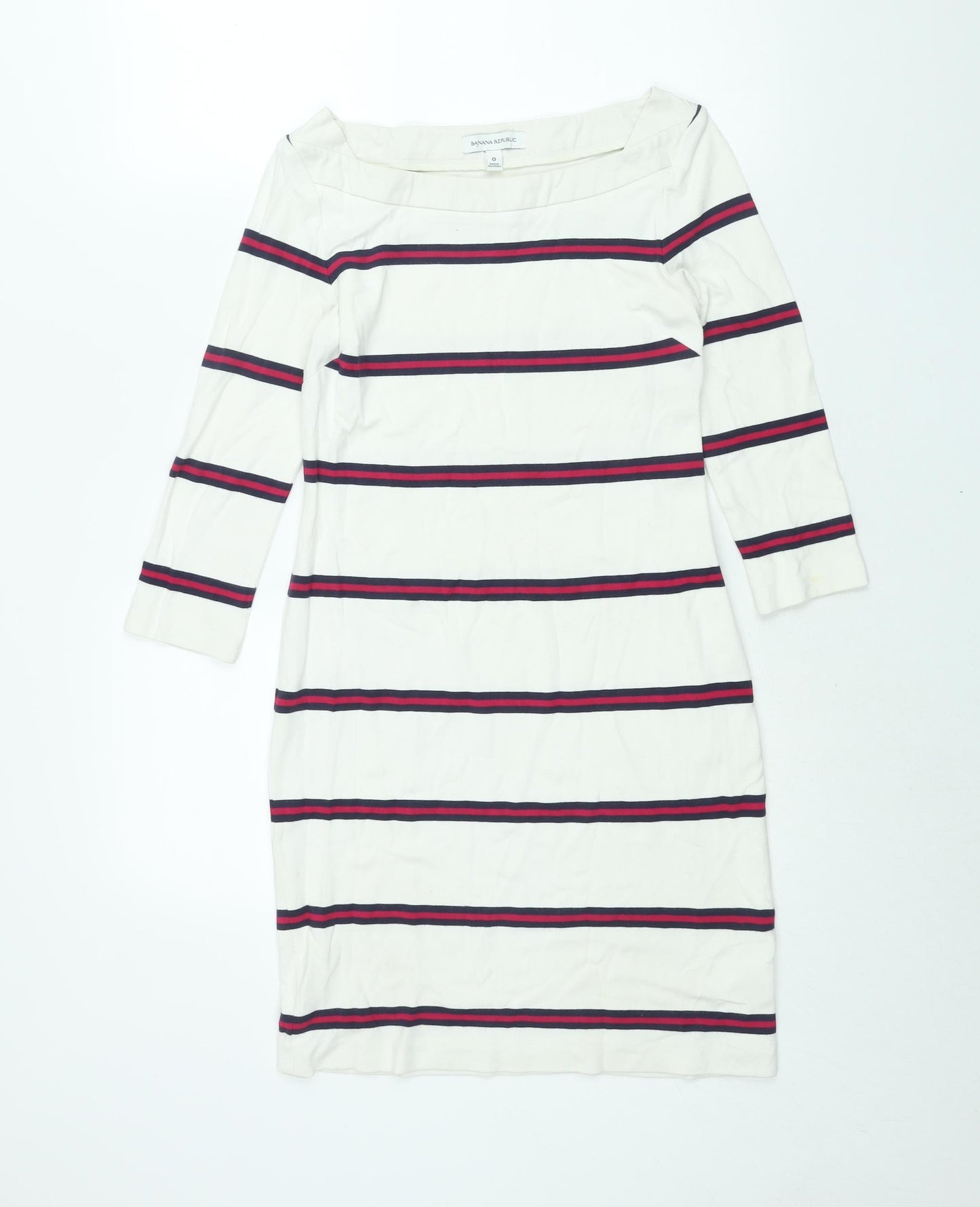 Banana Republic Womens White Striped Viscose Shift Size 4 Boat Neck Zip