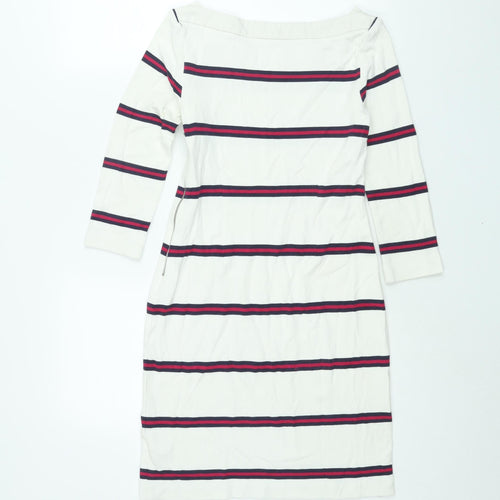 Banana Republic Womens White Striped Viscose Shift Size 4 Boat Neck Zip