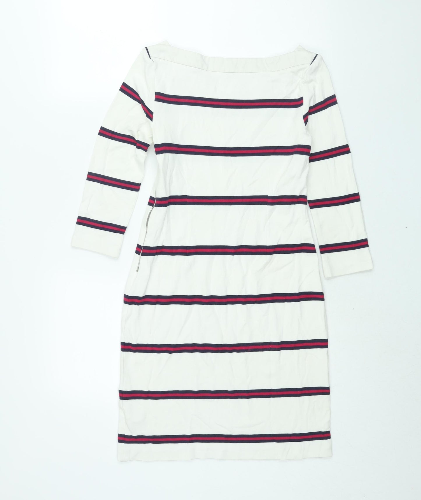 Banana Republic Womens White Striped Viscose Shift Size 4 Boat Neck Zip