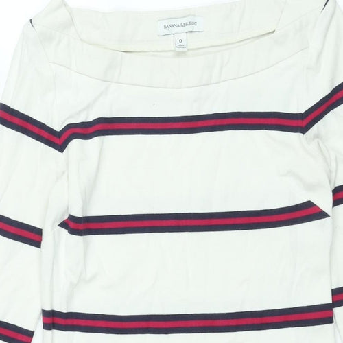 Banana Republic Womens White Striped Viscose Shift Size 4 Boat Neck Zip