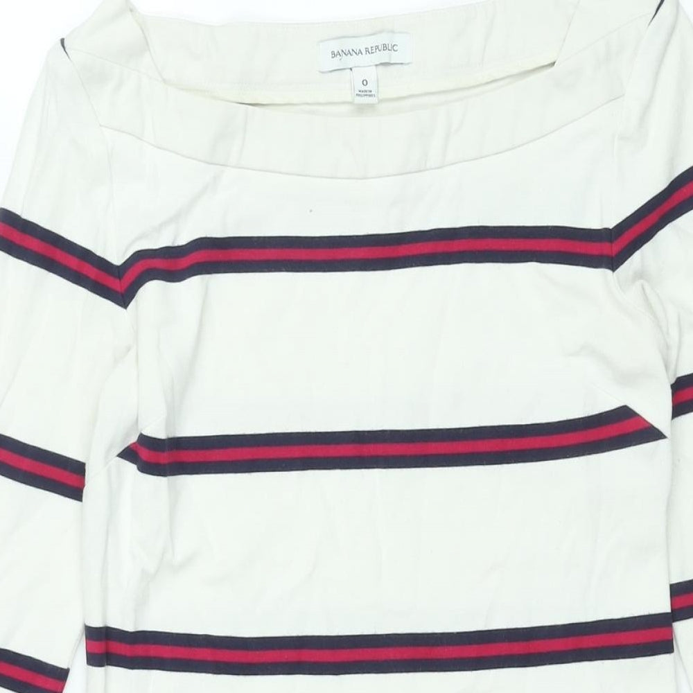 Banana Republic Womens White Striped Viscose Shift Size 4 Boat Neck Zip
