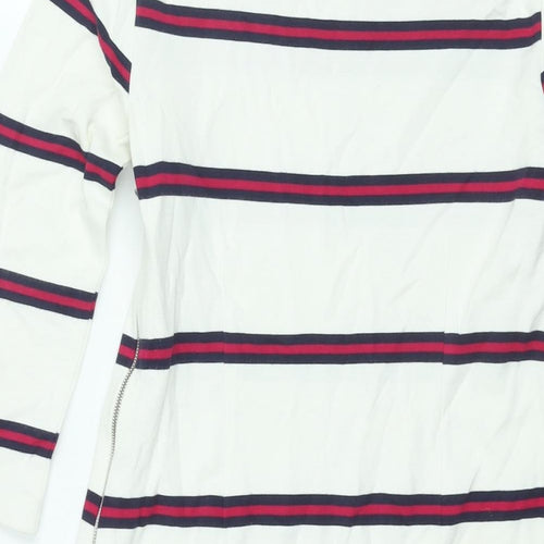Banana Republic Womens White Striped Viscose Shift Size 4 Boat Neck Zip