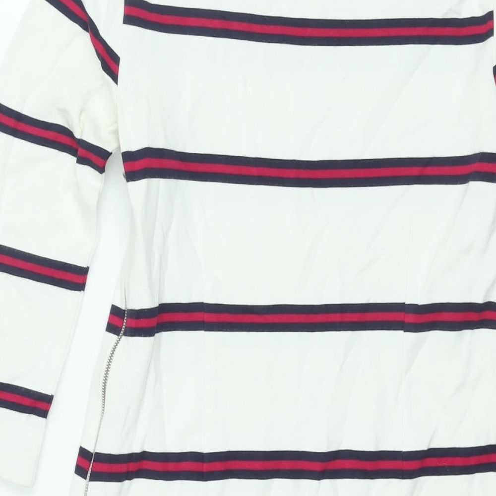 Banana Republic Womens White Striped Viscose Shift Size 4 Boat Neck Zip