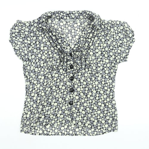 Mia Moda Womens Grey Geometric Polyester Basic Blouse Size 16 Collared - Frill