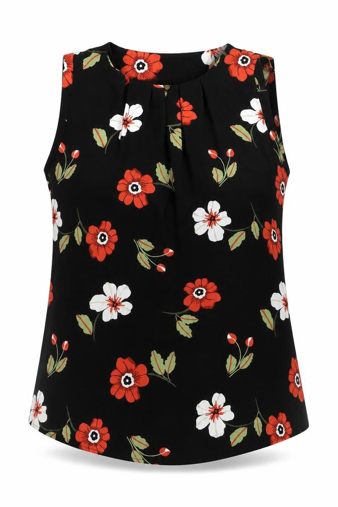 Marks and Spencer Womens Black Floral Polyester Camisole Blouse Size 10 Round Neck