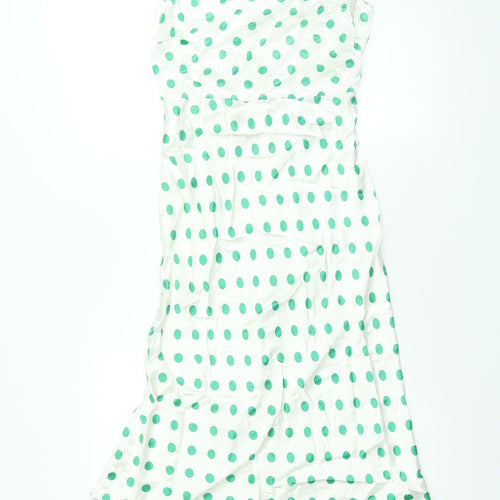Marks and Spencer Womens Ivory Polka Dot Viscose Sheath Size 8 Round Neck Zip - Belted