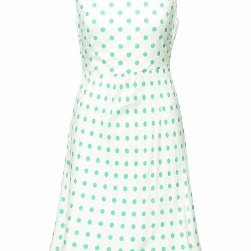 Marks and Spencer Womens Ivory Polka Dot Viscose Sheath Size 8 Round Neck Zip - Belted