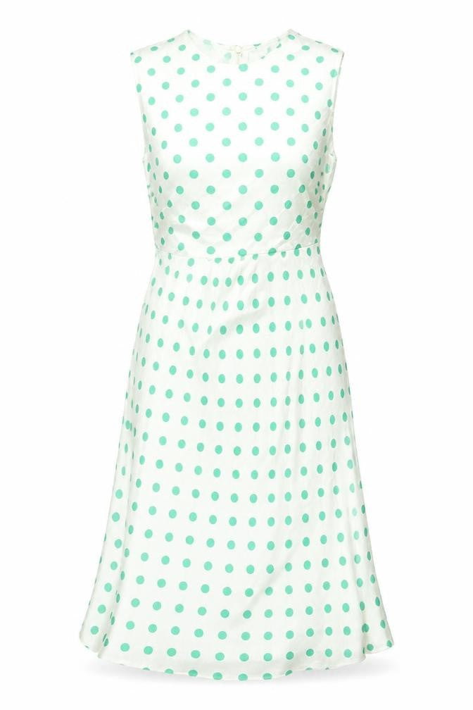 Marks and Spencer Womens Ivory Polka Dot Viscose Sheath Size 8 Round Neck Zip - Belted