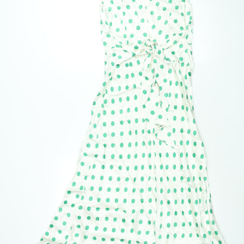 Marks and Spencer Womens Ivory Polka Dot Viscose Sheath Size 8 Round Neck Zip - Belted