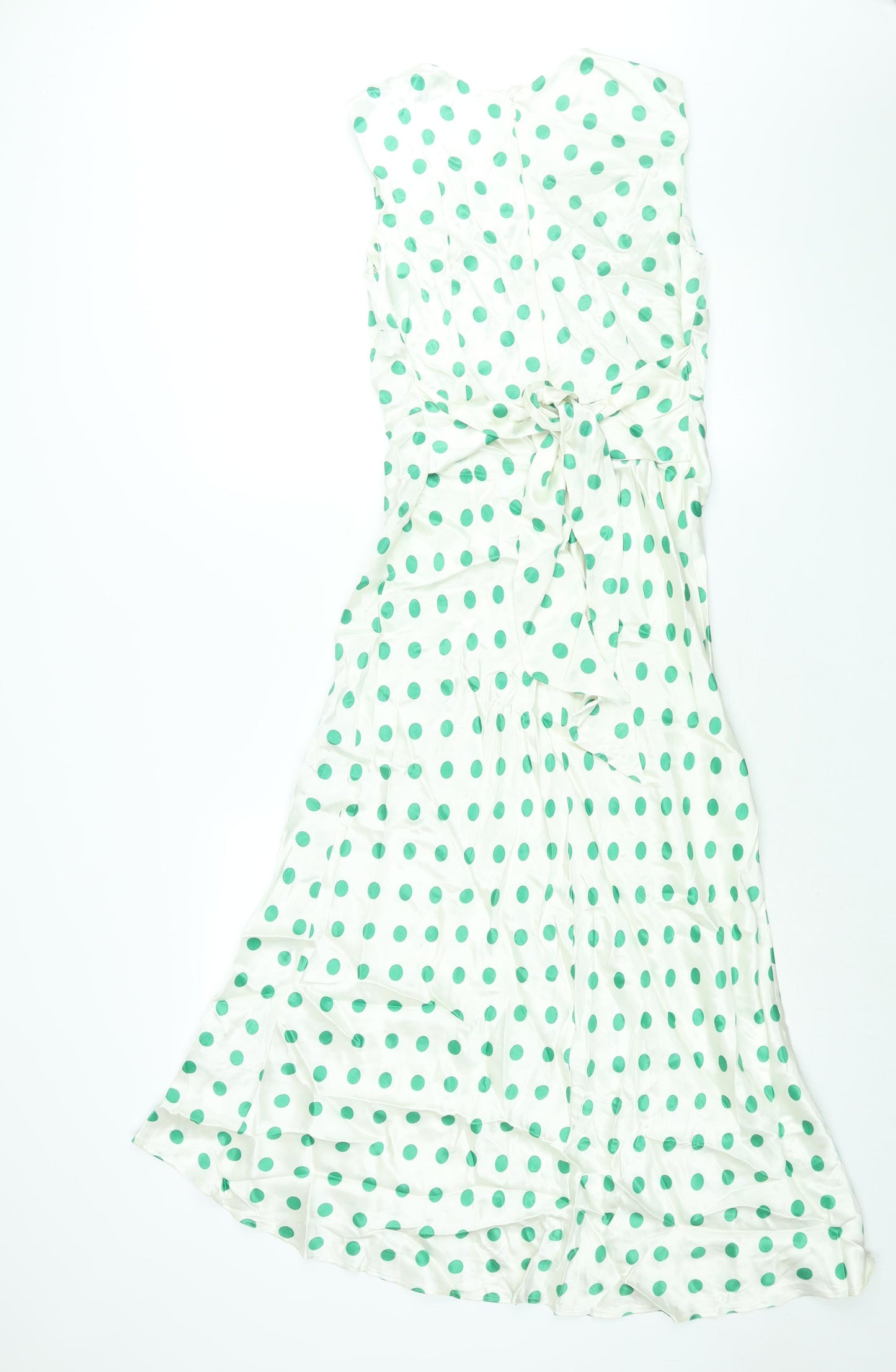 Marks and Spencer Womens Ivory Polka Dot Viscose Sheath Size 8 Round Neck Zip - Belted