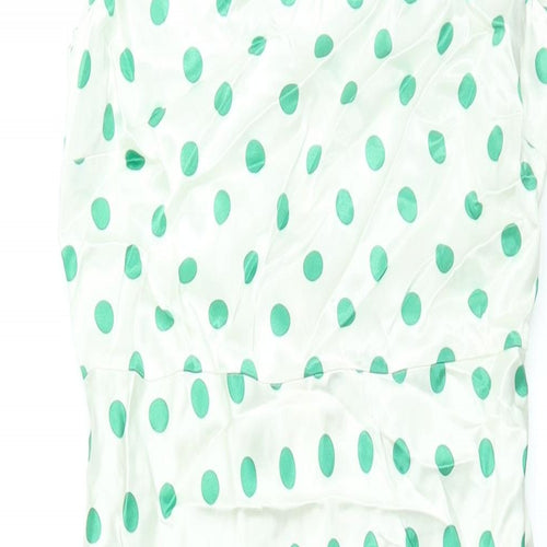 Marks and Spencer Womens Ivory Polka Dot Viscose Sheath Size 8 Round Neck Zip - Belted