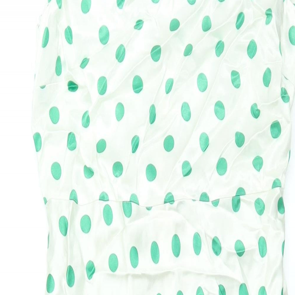 Marks and Spencer Womens Ivory Polka Dot Viscose Sheath Size 8 Round Neck Zip - Belted