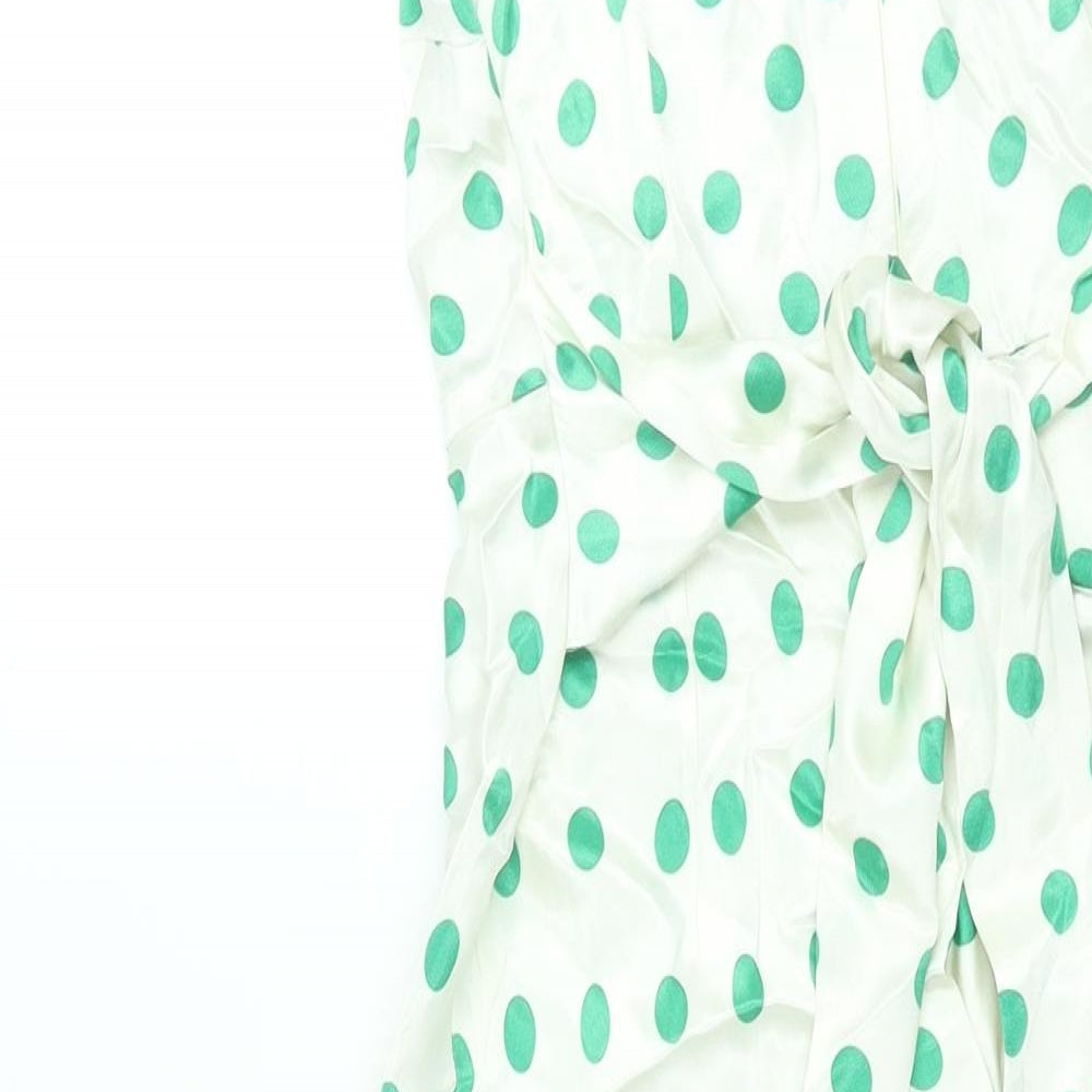 Marks and Spencer Womens Ivory Polka Dot Viscose Sheath Size 8 Round Neck Zip - Belted