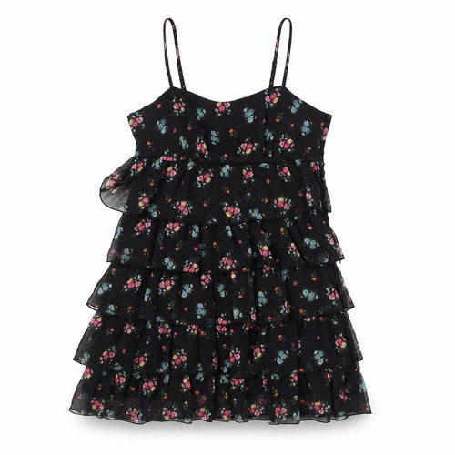 Divided by H&M Womens Black Floral Polyester Mini Size 14 Scoop Neck Zip - Layered Frill
