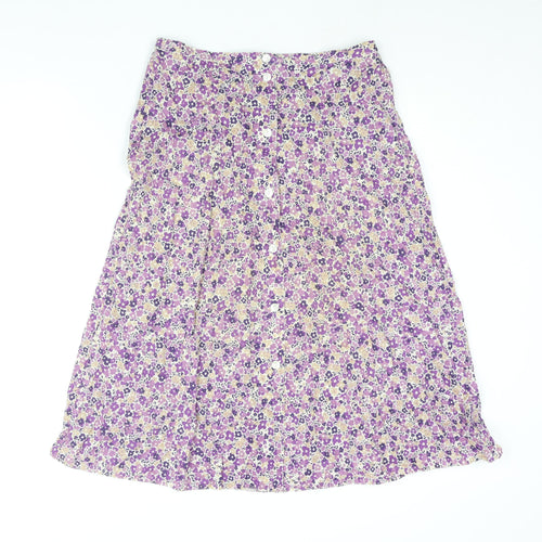 Penny Plain Womens Purple Floral Polyester A-Line Skirt Size 10 - Button Detail