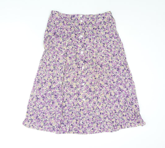 Penny Plain Womens Purple Floral Polyester A-Line Skirt Size 10 - Button Detail