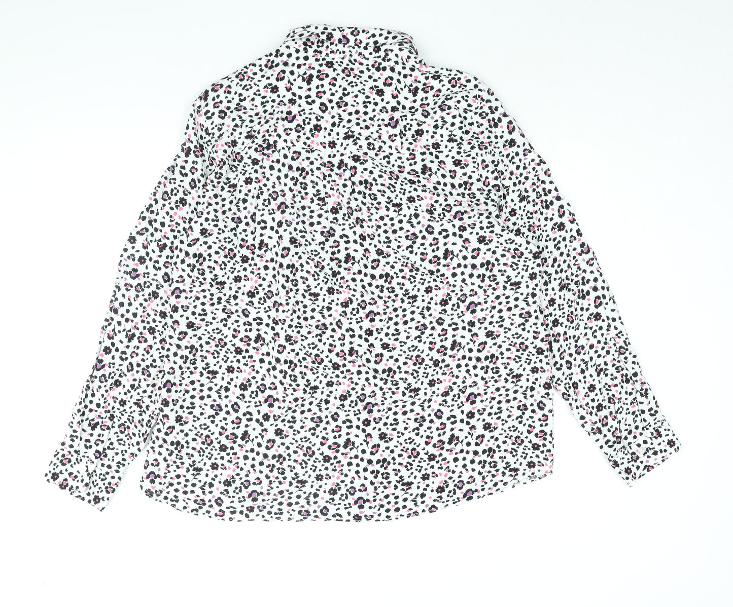 M&Co Womens White Animal Print Viscose Basic Blouse Size 16 Collared - Leopard Print